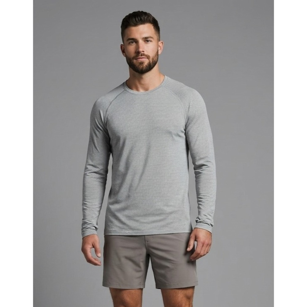 LSKD‎ Long Sleeve Shirt Men L Gray Crew Neck Breathable Lightweight Nylon